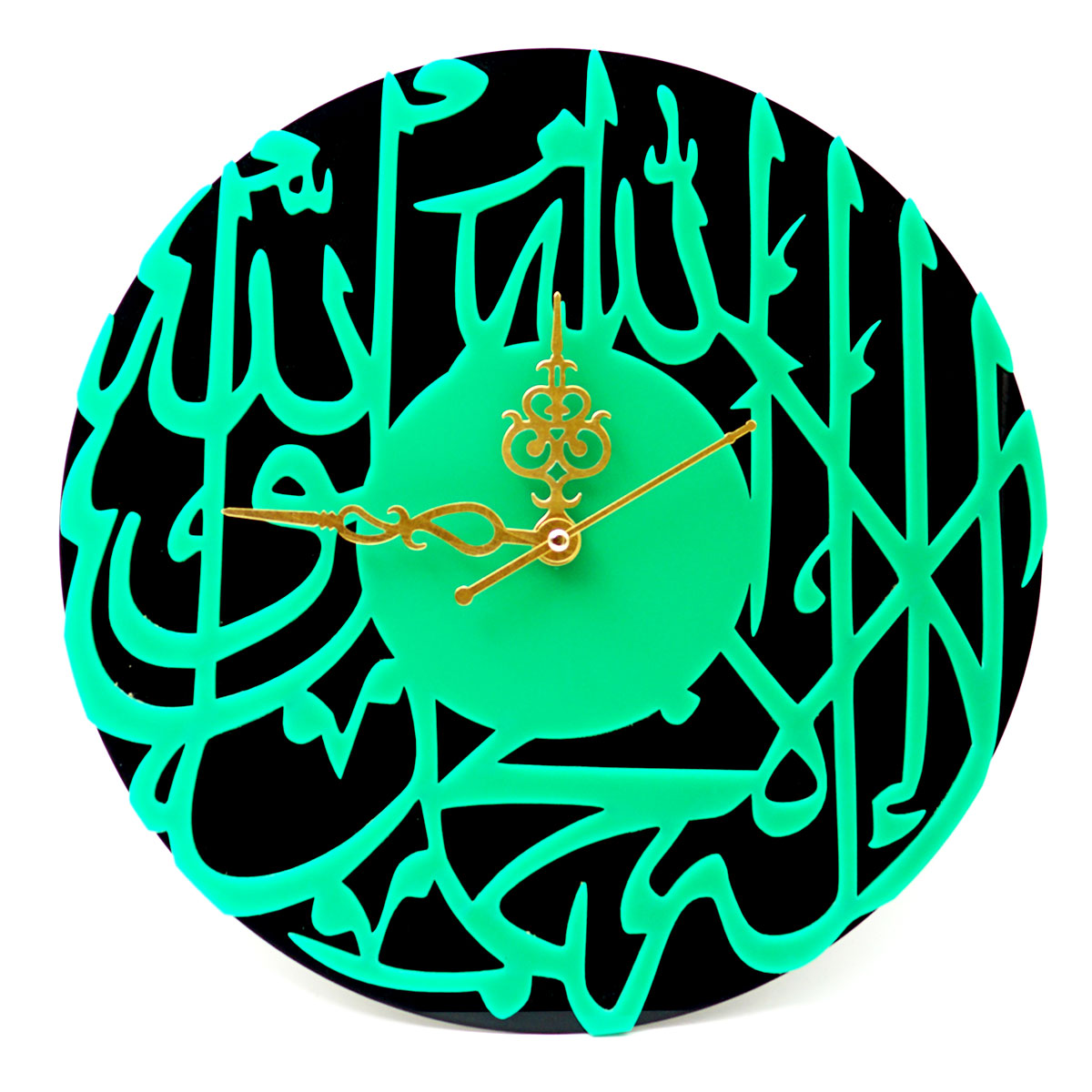 penhouse.in Customizable Acrylic Green With Black Color Islamic Design Wall Clock SKU ACC016