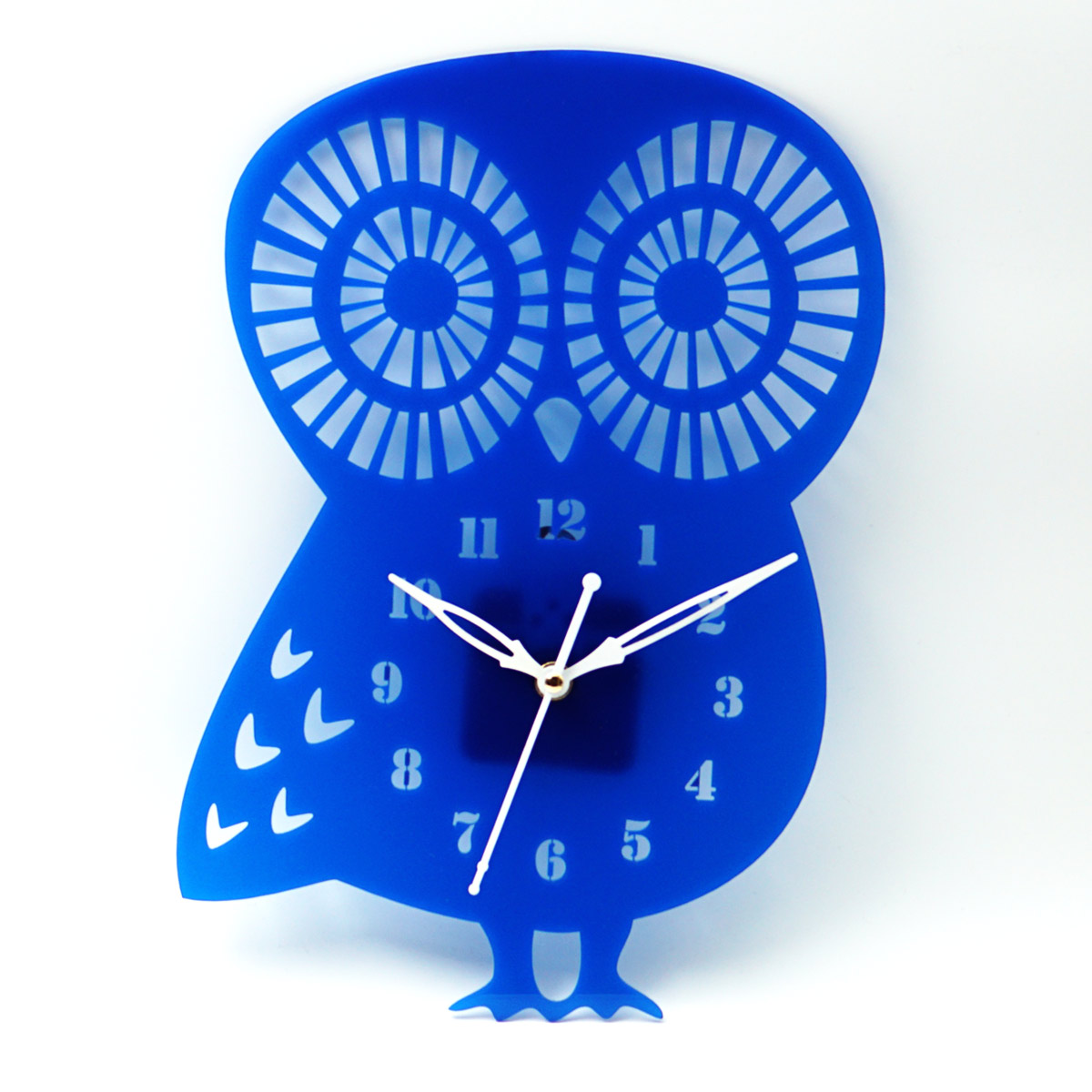 penhouse.in Customizable Acrylic Blue Color Owl Design Wall Clock SKU ACC040