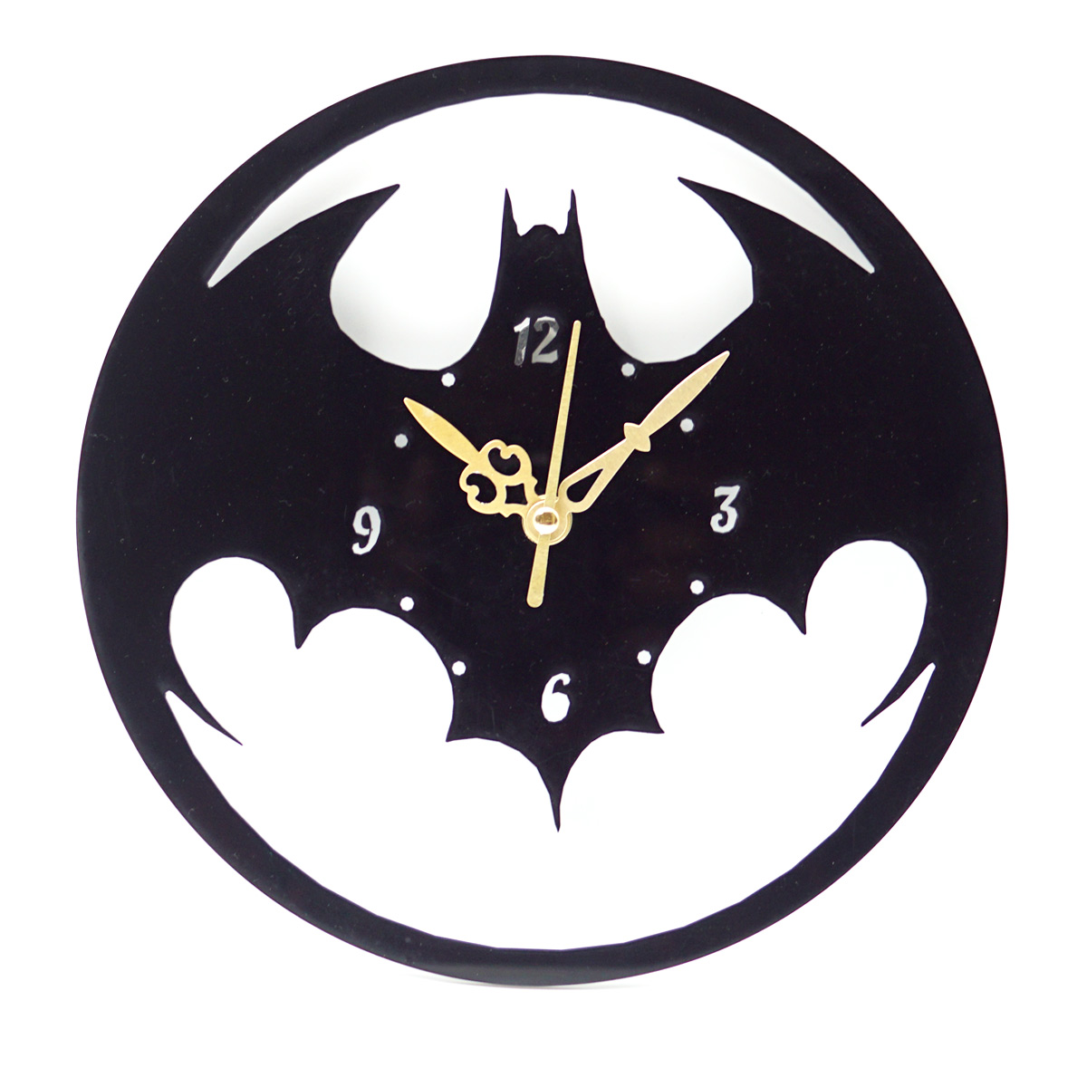 penhouse.in Customizable Acrylic Black Color Bat Design Wall Clock SKU ACC041