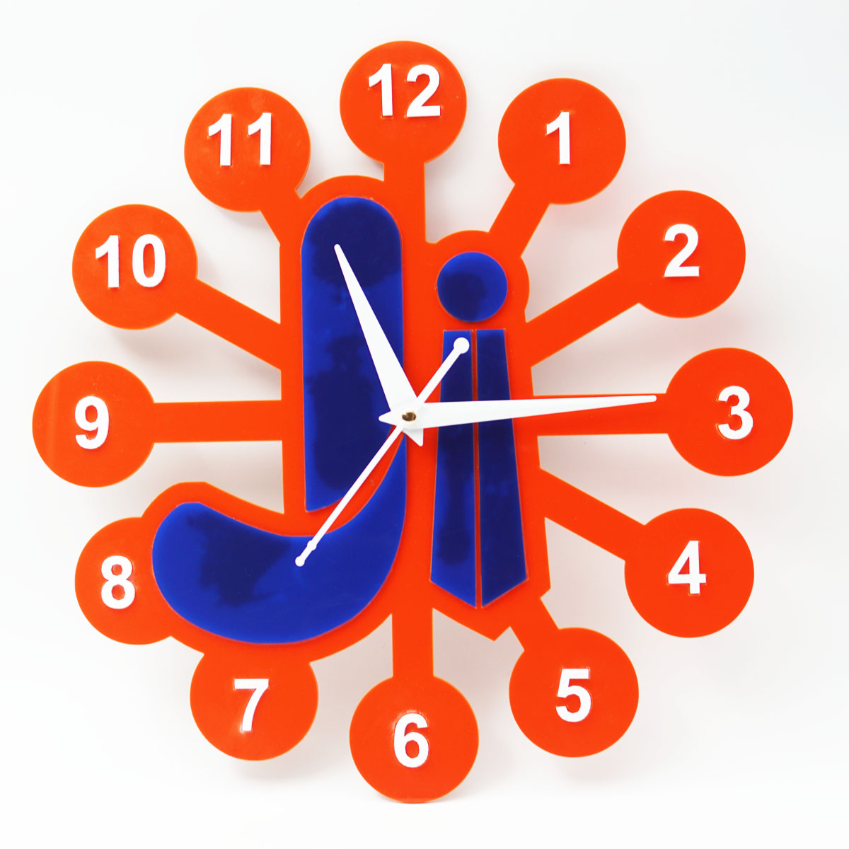 penhouse.in Customizable Acrylic Orange With Blue Color Flower Design Wall Clock 295mm X 295mm SKU ACC009