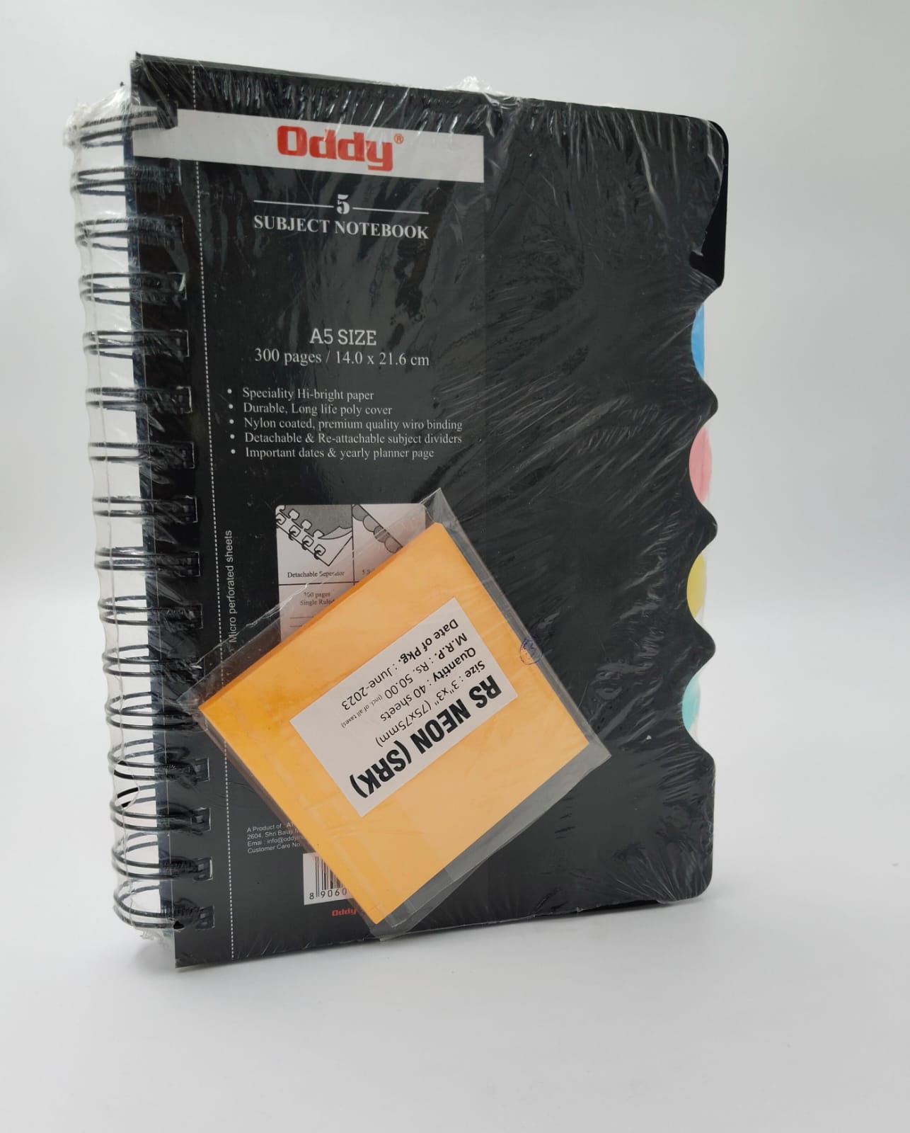 Oddy Wiro A5 Size Black Color Cover 300 Pages Ruled Spiral Subject Note Book With Sticky Note SKU 25958