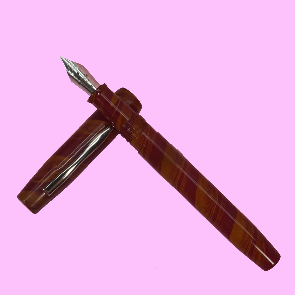 WOW Brand - Click Model Ebonite Red And Orange Color Body With Click SS Medium Nib Converter & Cartridge And Eye Dropper Model Fountain Pen SKU 60111