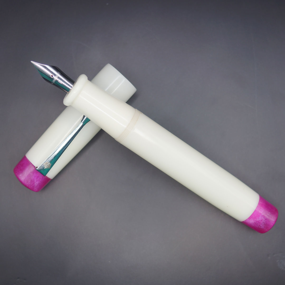 WOW Brand Model-1034A Thantham தந்தம் Handmade Resin White Color Body and Cap with Silver Clip Top and Bottom Resin Purple Color Glitter Eyedropper Plus Cartridge And Regular Converter Type Fountain Pen Kanwrite Jowo compatible Thread SKU 60158