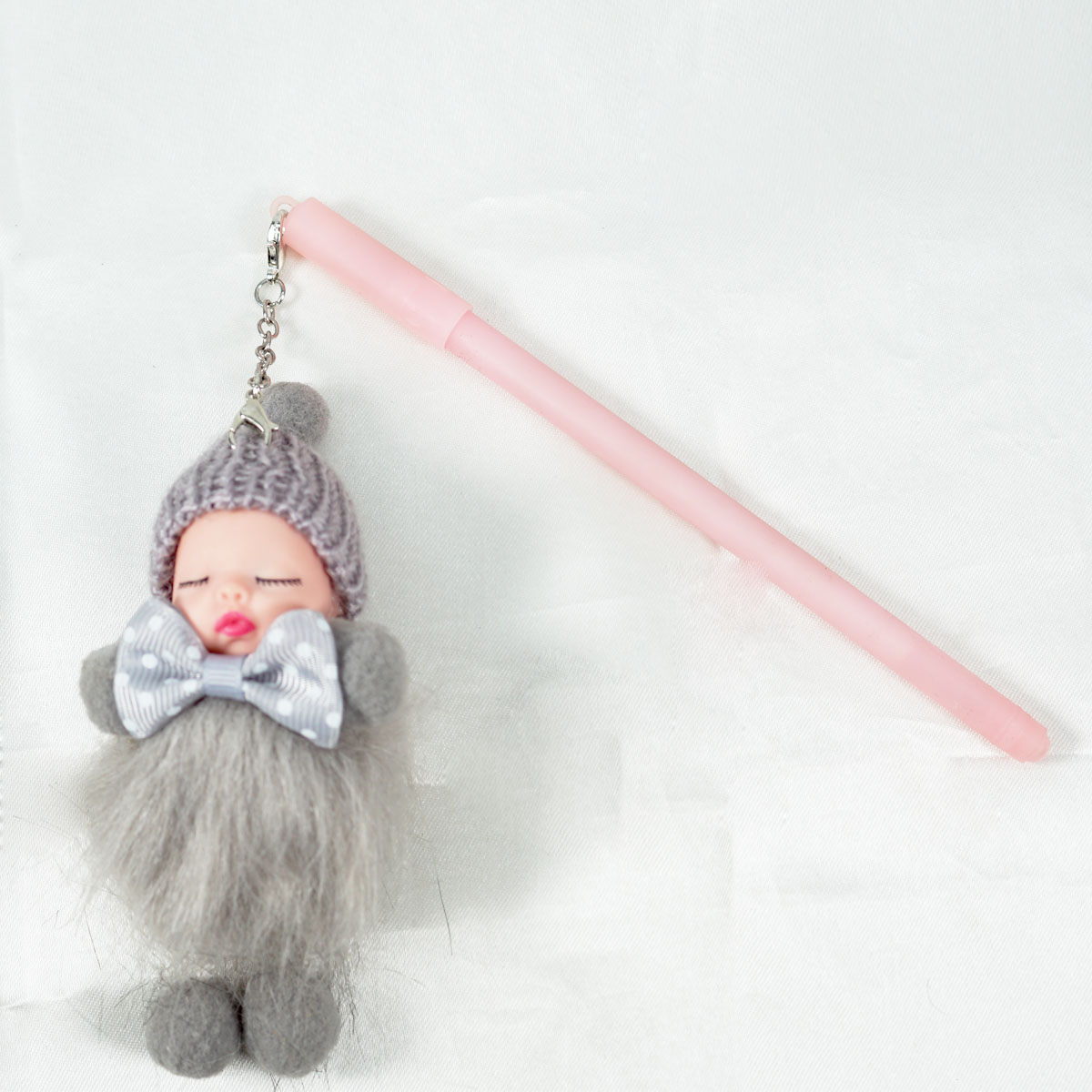 penhouse.in Pink Color Jel Pen With Grey Color Baby Doll Key chain SKU 51686