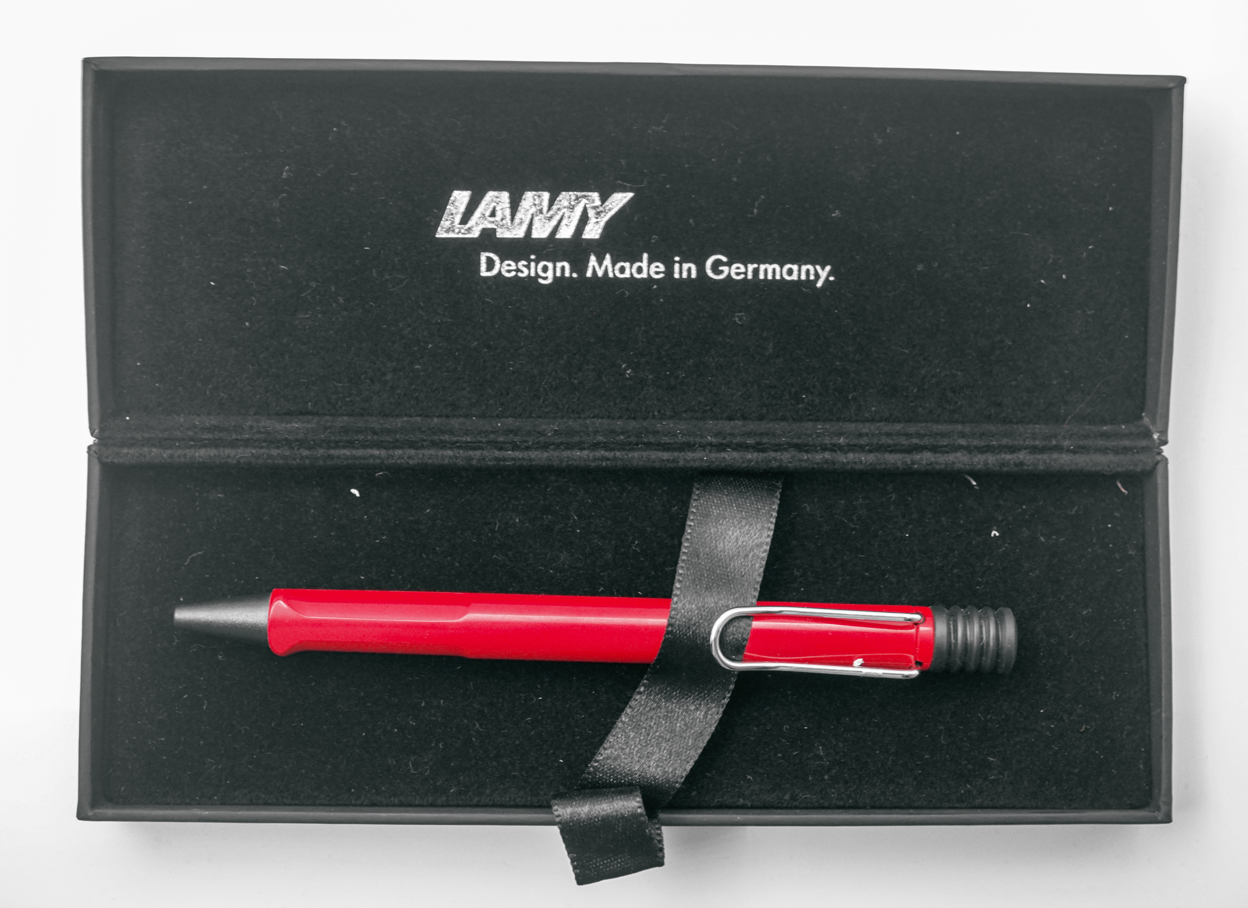 Lamy Safari Red With Black Color Body Sliver Trim Medium Tip  Retractable Type Ball Pen SKU 24799