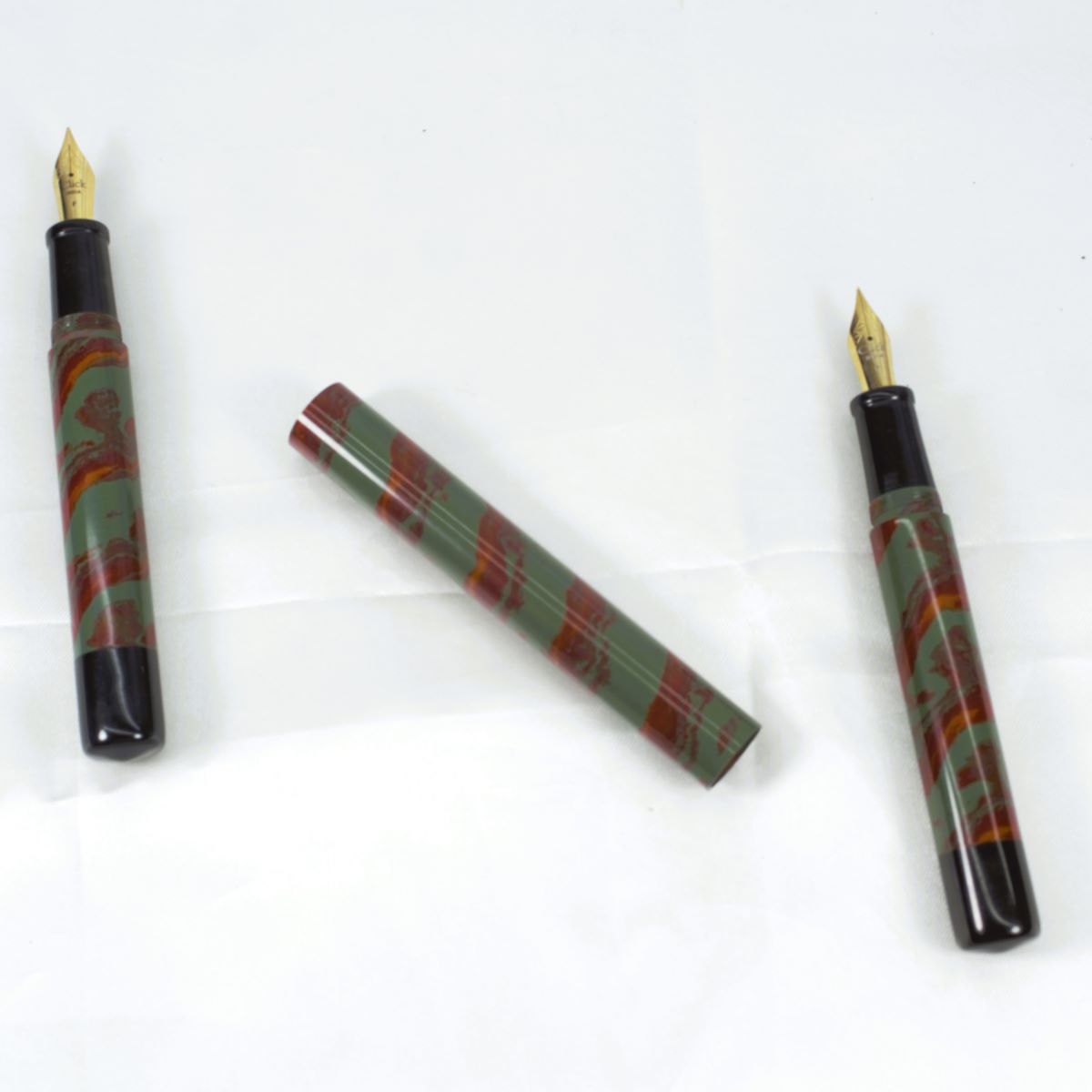 Wow Brand Model – 1009A Aazhi (ஆழி) Handmade Ebonite pen Green Color Marble Finish Body Cap Type Double Side Pen Flat Head Eyedropper Model Fountain Pen SKU 60016