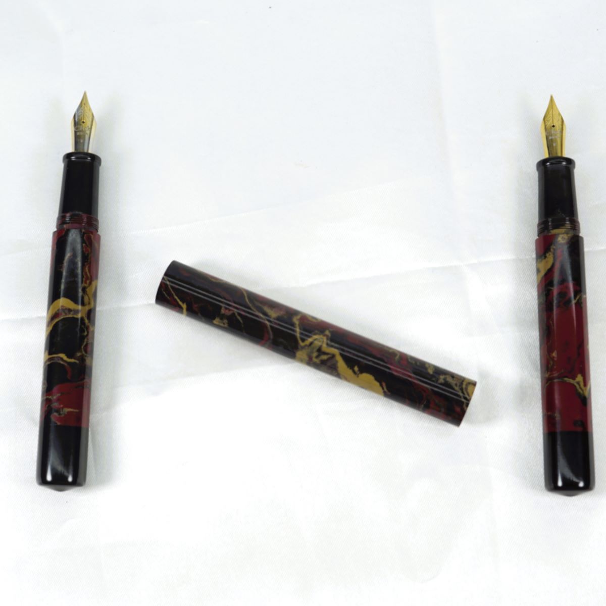 Wow Brand Model – 1009A Aazhi (ஆழி) Handmade Ebonite pen Red And Black Color Marble Finish Body Cap Type Double Side Pen Flat Head Eyedropper Fountain Pen SKU 60017