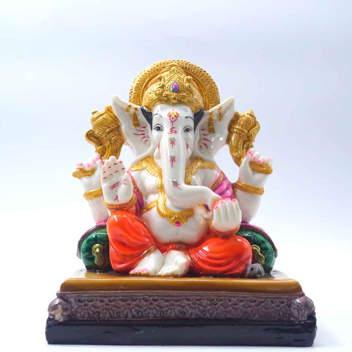 Penhouse.in Lord Ganesh Decorative Showpiece Brown Color Square Color Base with Yellow Shall SKU GA025