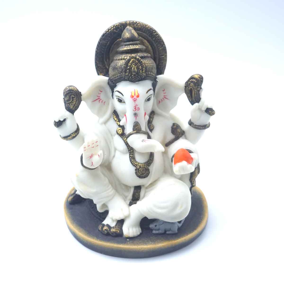 Penhouse.in Lord Ganesh White with Oxidized Gold Round Base SKU GA027