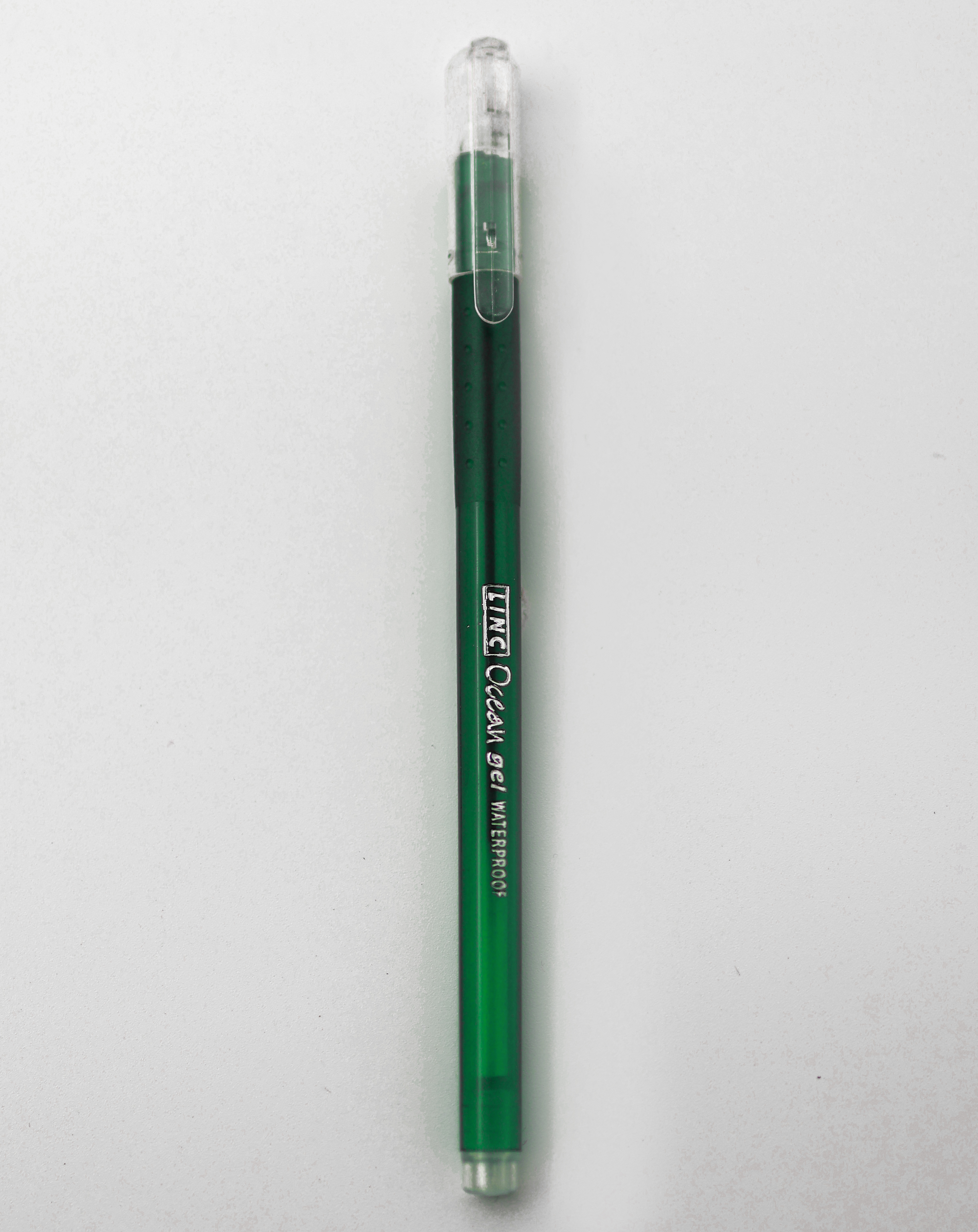 Linc Ocean Waterproof Green Color Body With Transparent Cap Green Writing Gel Pen SKU 24844