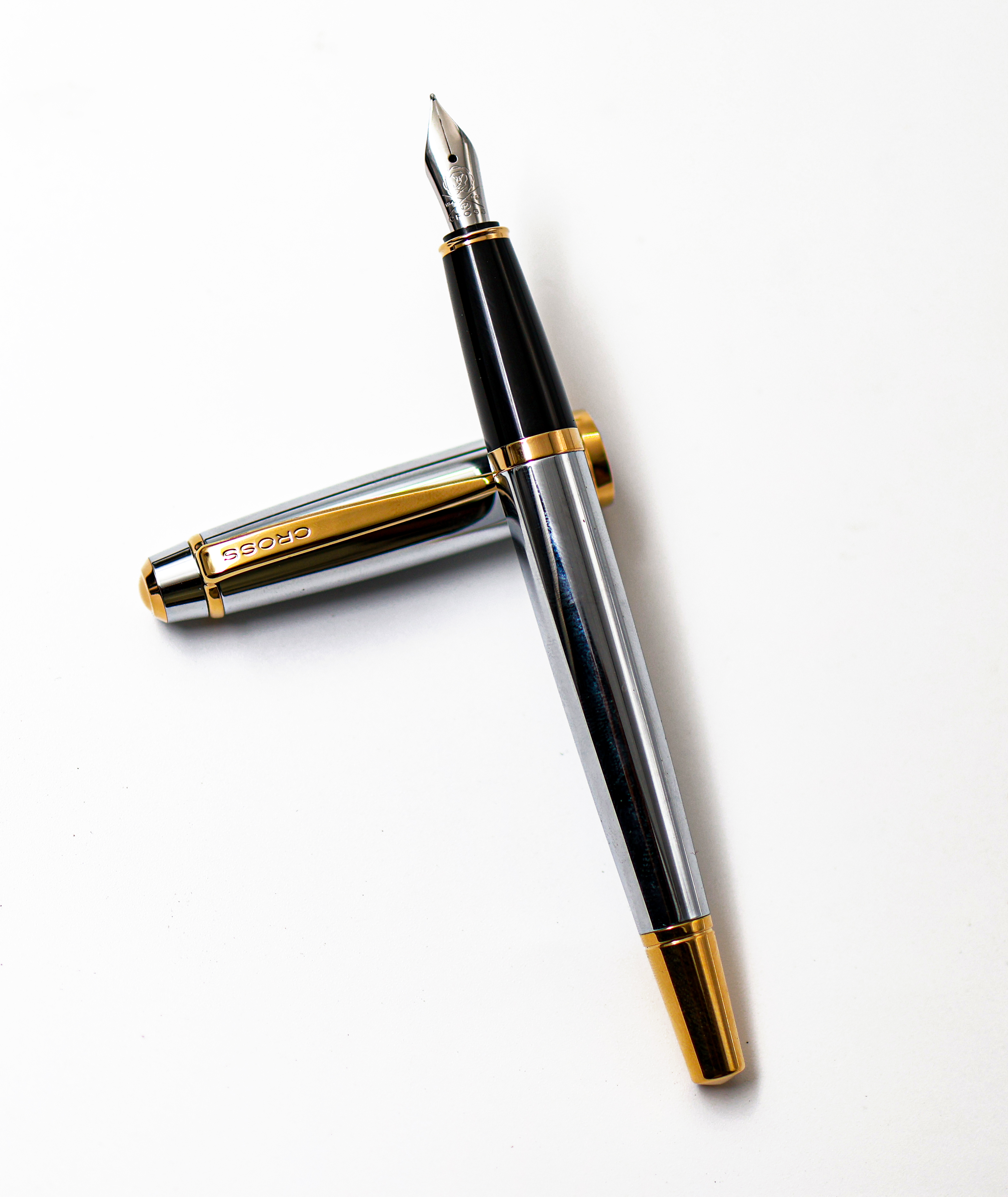 Cross AT0456 6MS Sliver Color Black Grip With Gold Trim Fine Nib Converter Type Fountain Pen  SKU 24926