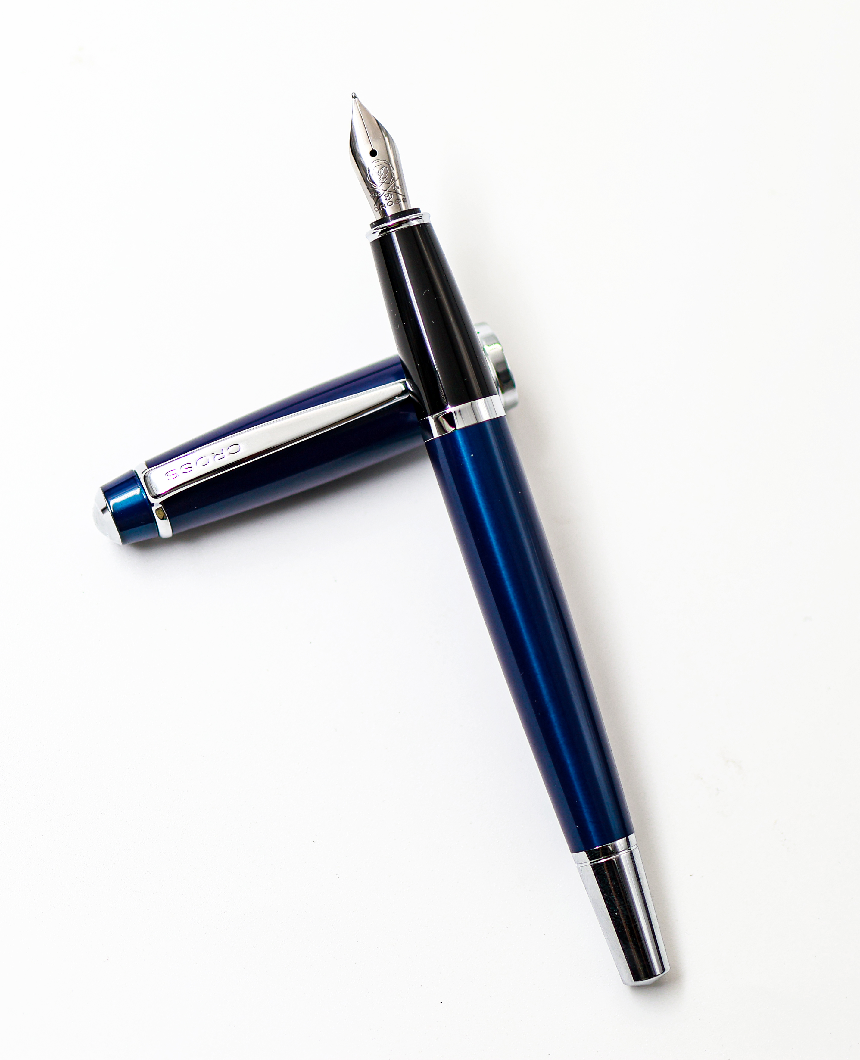 Cross AT0456 12MS Blue Color With Black Color Grip Sliver Trim Fine Nib Converter Type Fountain Pen  SKU 24925