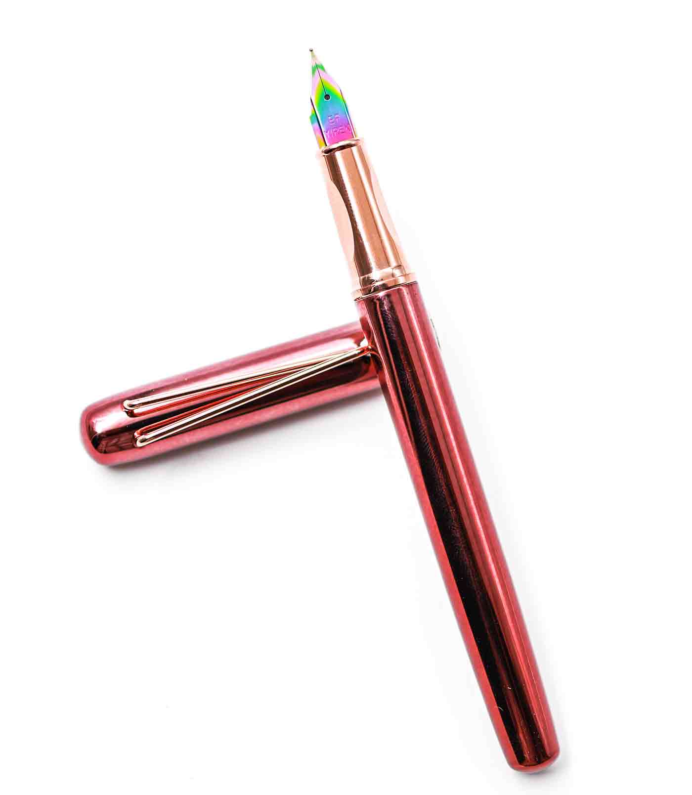 Yiren 3725 Glossy Pink Body With Copper  Designer Clip EF Nib Converter Type Fountain Pen SKU 25177