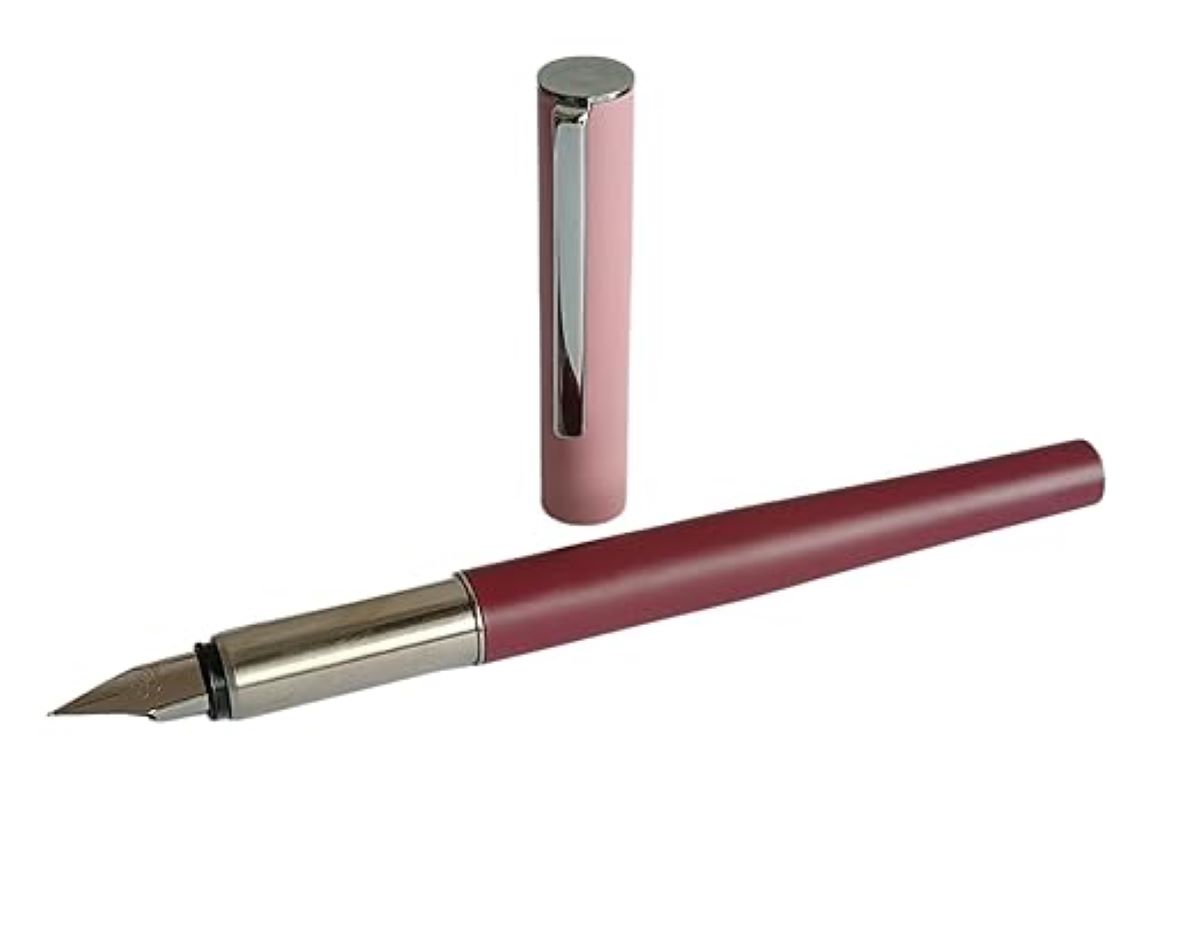 Jinhao 35 colo merrown color body with pink color cap converter and cartridge type extra fine nib fountain pen SKU 26610