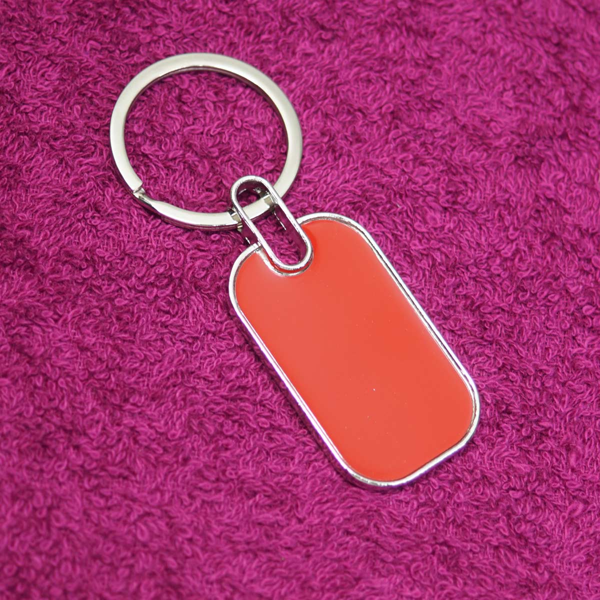 penhouse.in Metal Silver Frame With Red Background Keychain With Customization SKU KP095