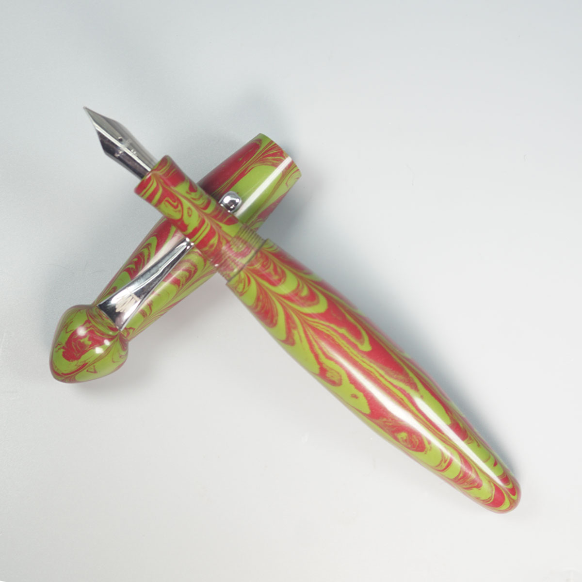 WOW Brand Model 1026A-Kalasham கலசம் 20/20 Classic Ebonite  Ruby Red and Green Color Body and Cap with Silver Clip Eyedropper Plus Cartridge And SCHMIDT Converter Type Fountain Pen Kanwrite Jowo compatible Thread SKU 60151