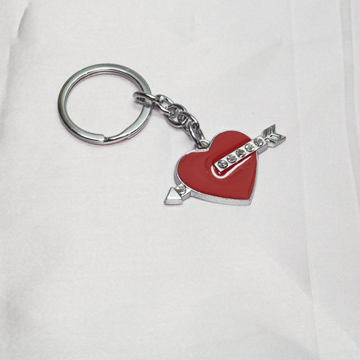 Penhouse.in Red Heart Shape  With Arrow Stone Design Keychain With Engraving SKU KP074