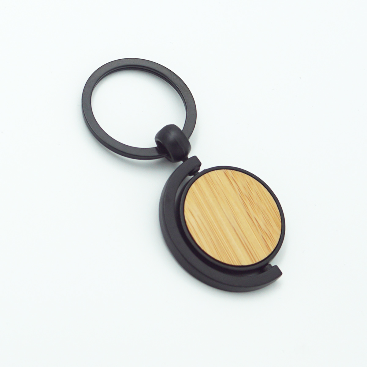 penhouse.in 7017 Wooden With Black Metal Ring Designed Rotating Personalized Keychain SKU KP151