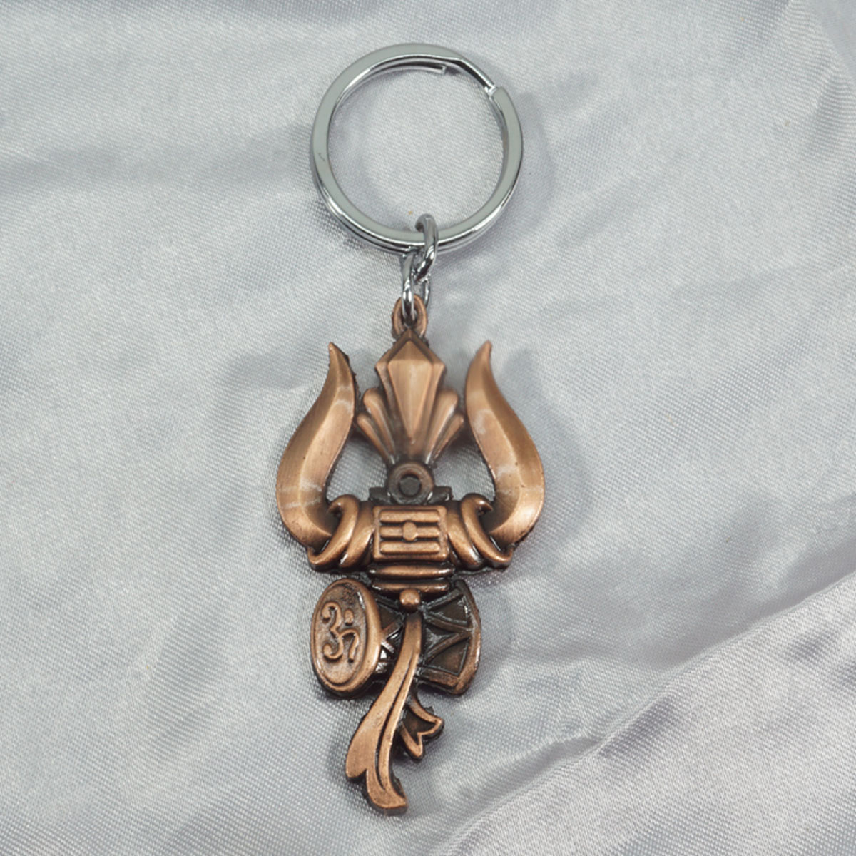 penhouse.in  Copper Color Trishul Damru Om Symbol Double Side keychain  SKU KP311