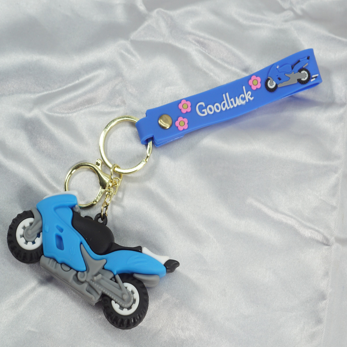 penhouse.in Goodluck Blue Color Racing Bike Rubber Keychain SKU KP337
