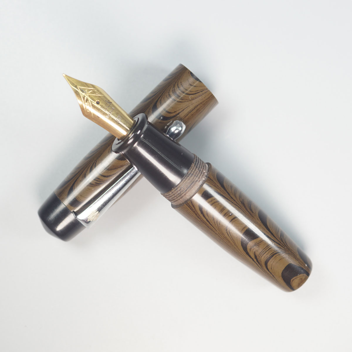 WOW Brand Model-1010A Kural குறள் 16/16mm Handmade Ebonite Brown and Black Color Body and Cap with Silver Clip Eyedropper Model Fountain Pen Click Nib Thread SKU 60168