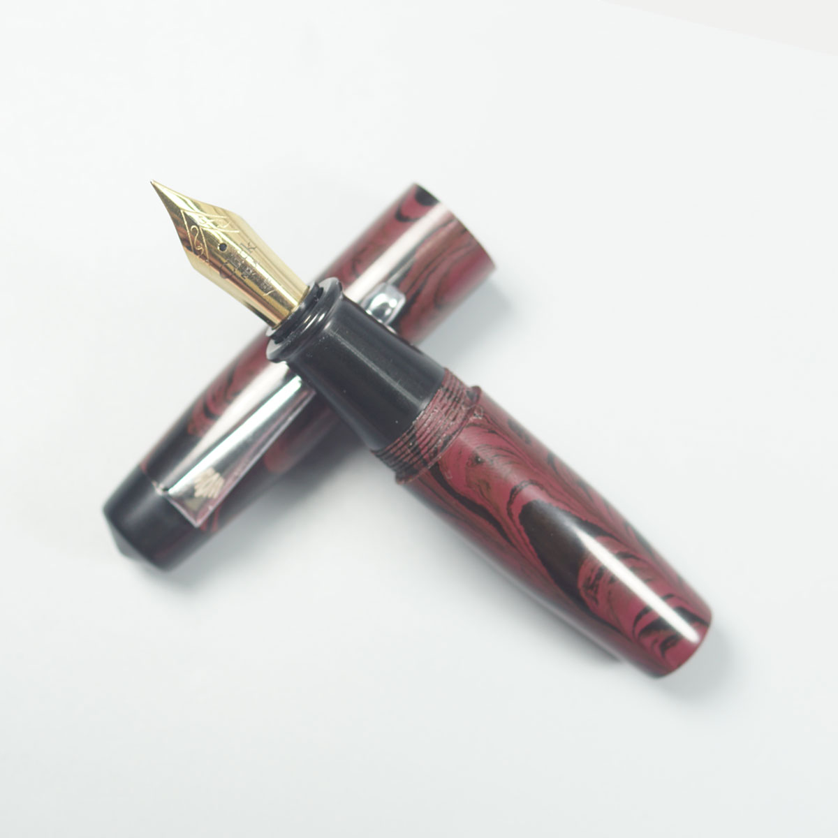 WOW Brand Model-1010A Kural குறள் 16/16mm Handmade Ebonite Ruby Red and Black Color Body and Cap with Silver Clip Eyedropper Model Fountain Pen Click Nib Thread SKU 60166