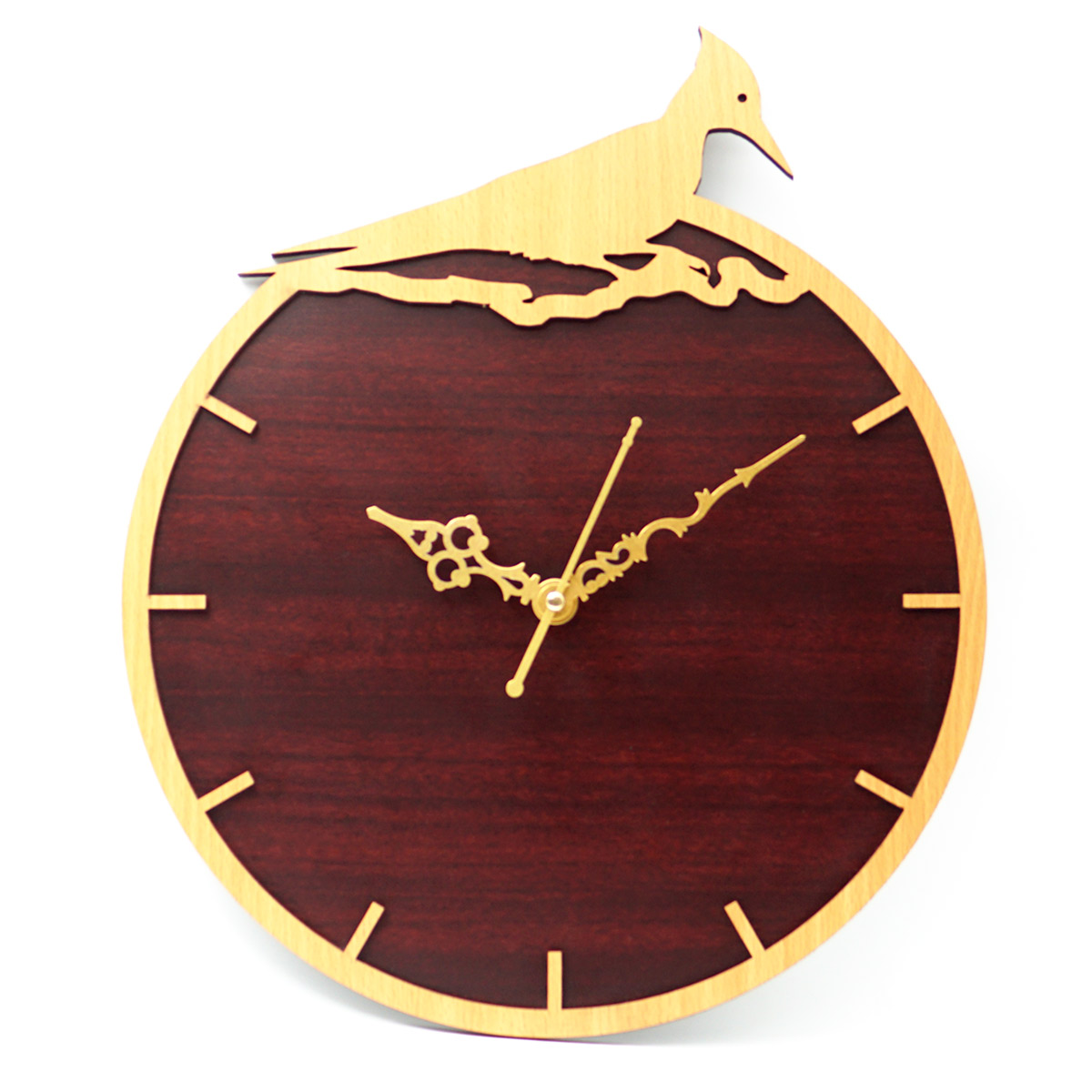 Customizable MDF Wooden Color Woodpecker Design Wall Clock SKU MCC021