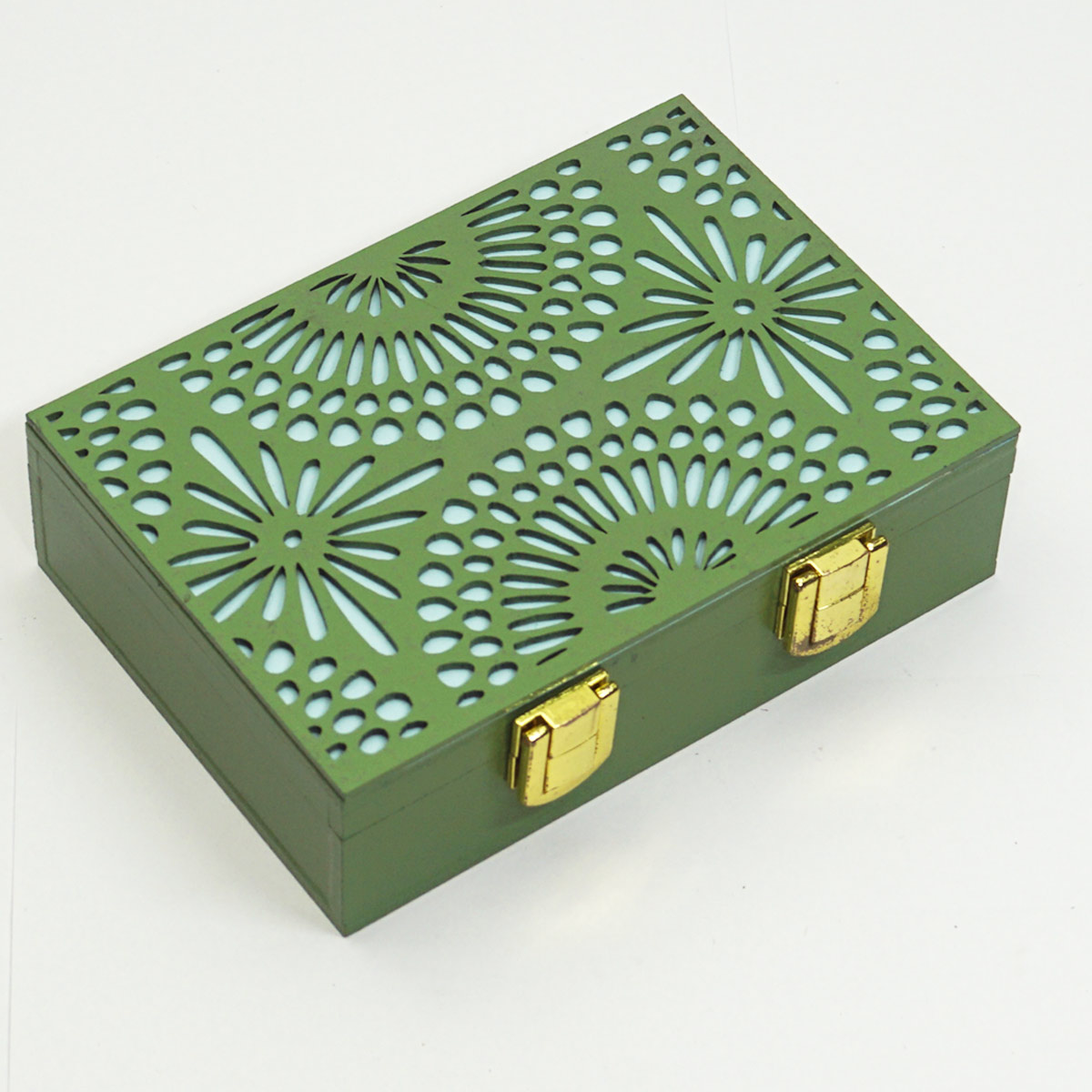 penhouse.in Customizable MDF Multi Purpose Green With Blue Design 150mm X 105mm Wooden Box SKU MDP074