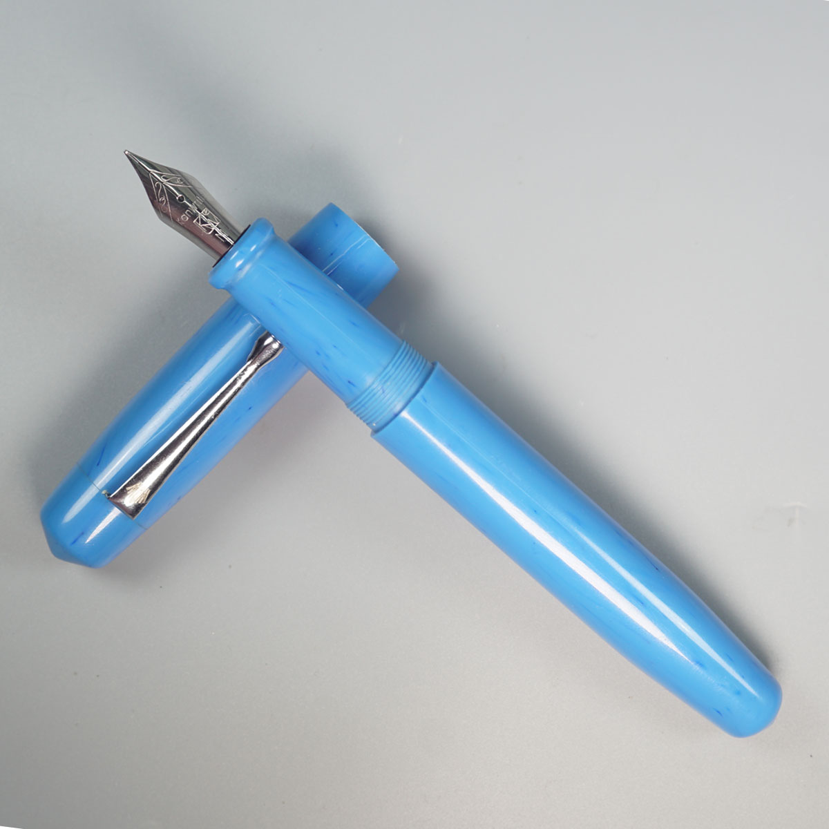 WOW Brand Model-1035A Nilavan நிலவன் 18/16mm Handmade Resin Blue Color Body and Cap Silver Clip  Eyedropper Plus Cartridge And Regular Converter Type Fountain Pen Kanwrite Jowo compatible Thread SKU 60172