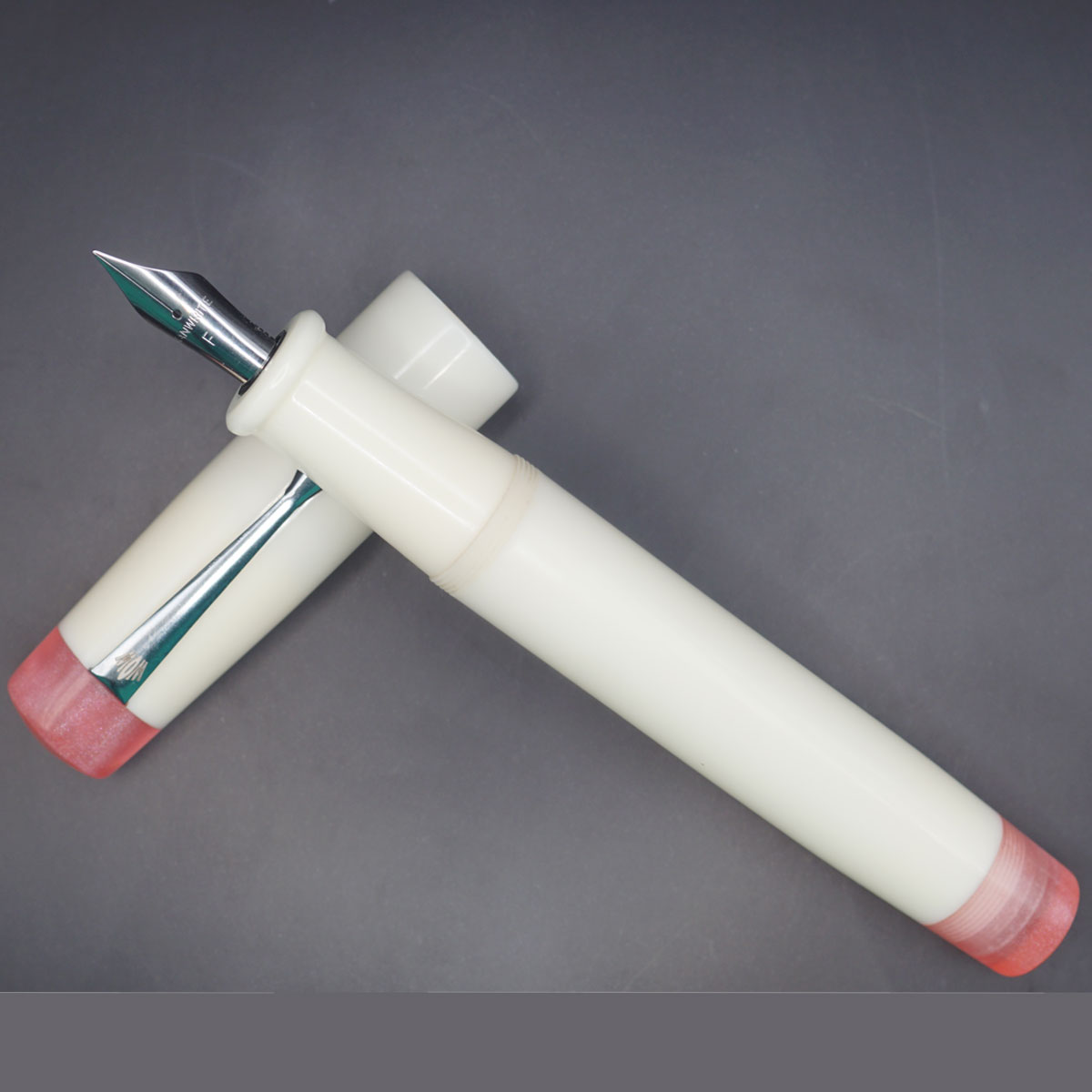 WOW Brand Model-1034A Thantham தந்தம் Handmade Resin White Color Body and Cap with Silver Clip Top and Bottom Resin Pink Color Glitter Eyedropper Plus Cartridge And Regular Converter Type Fountain Pen Kanwrite Jowo compatible Thread SKU 60161