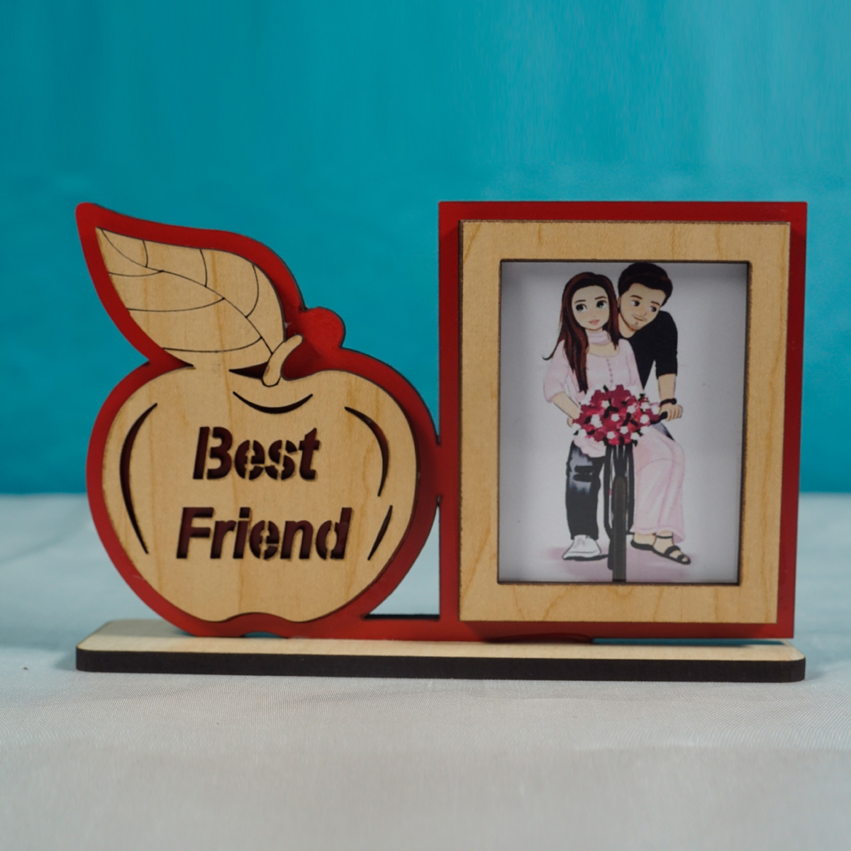 Penhouse.in Best Friend Wooden Apple Design Gift Photo Frame Tabletop Red Color  SKU 51665