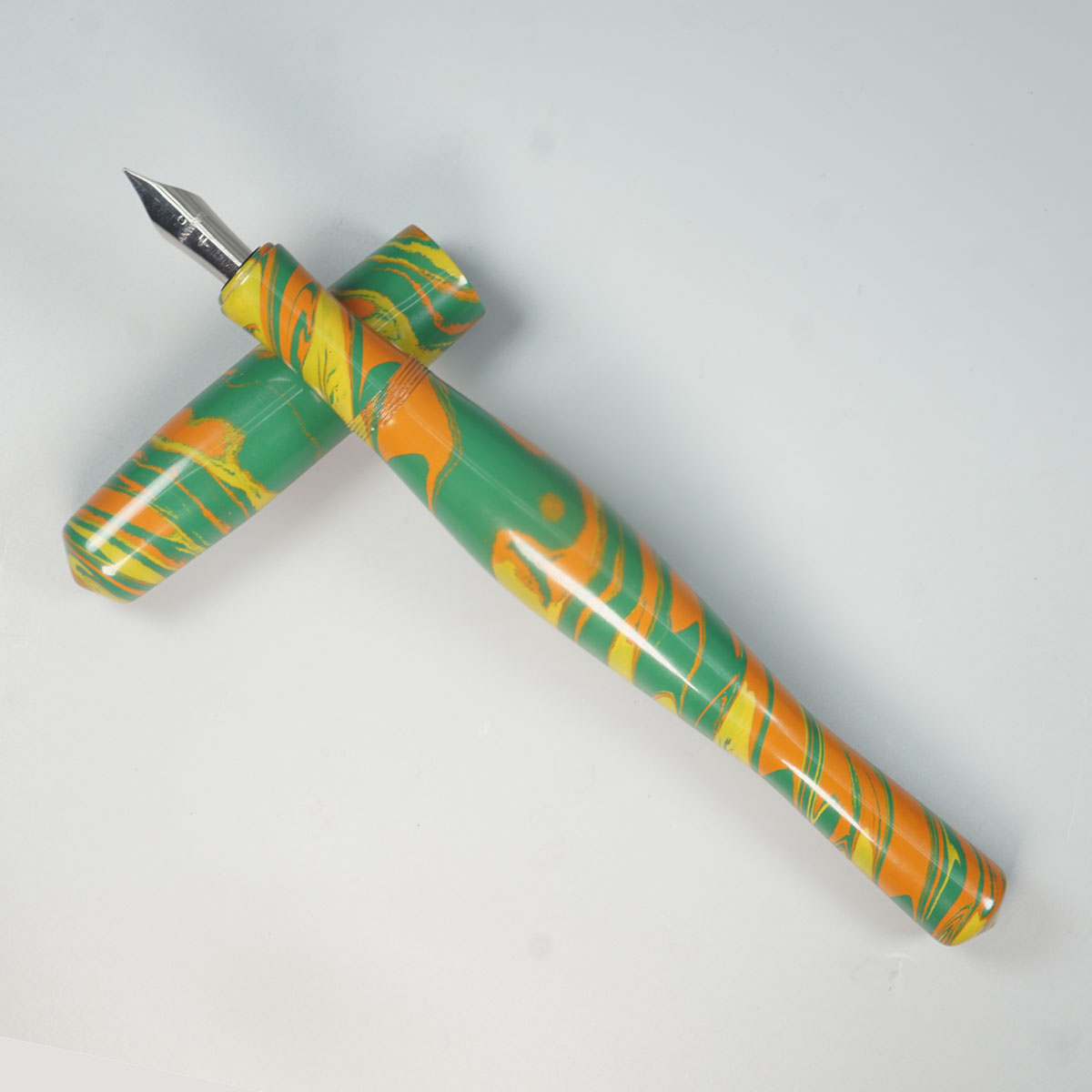WOW Brand Model 1030A Sabyasachi Galactus சப்யசாச்சி கேலக்டஸ் 20/20mm Classic  Ebonite Green Yellow and Orange Tri Color Body and Cap Eyedropper Plus Cartridge And Converter Type Fountain Pen Kanwrite Jowo compatible Nib Thread SKU 60141
