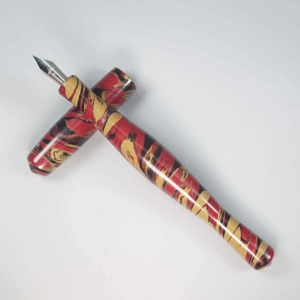 WOW Brand Model 1030A Sabyasachi Galactus சப்யசாச்சி கேலக்டஸ் 20/20mm Classic Ebonite Red Brown and Black Tri Color Body and Cap  Eyedropper Plus Cartridge And Converter Fountain Pen with Jowo SS Medium Nib Thread SKU 60104