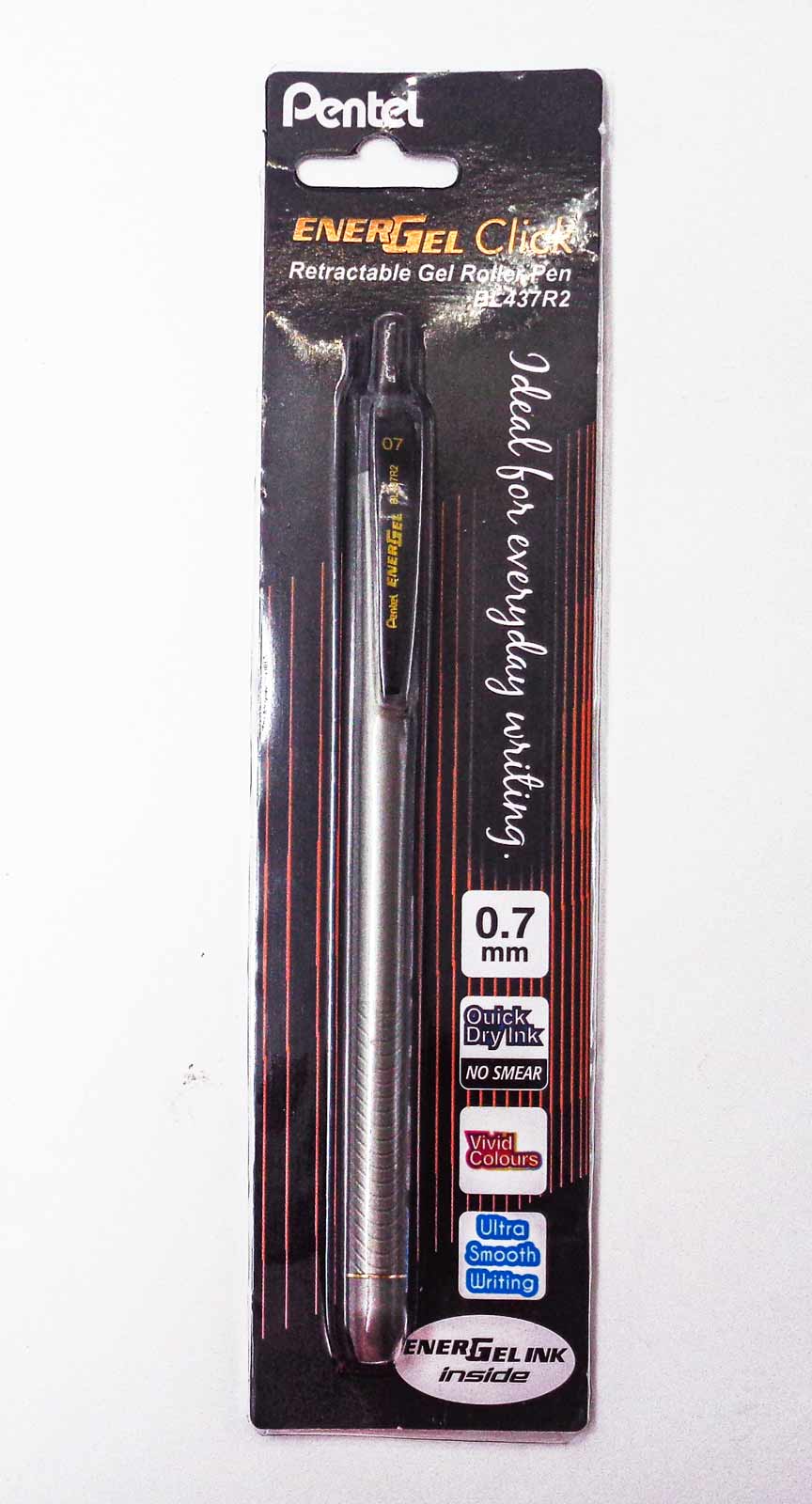 Pentel  BL 437 R2 Energel Click 0.7mm Grey Body Retractable Gel Roller Pen  SKU 24972