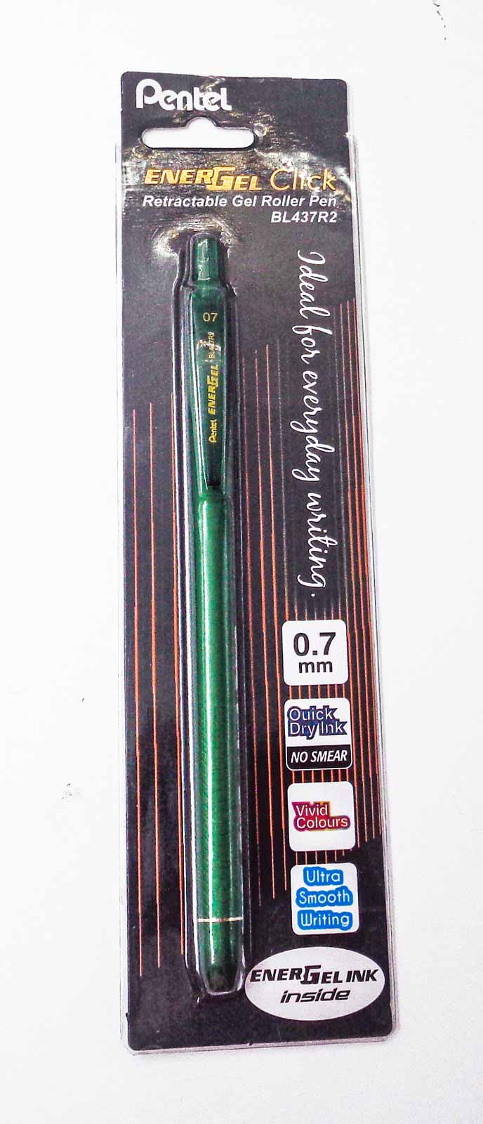 Pentel  BL 437 R2 Energel Click 0.7mm Green Body Retractable Gel Roller Pen  SKU 24973