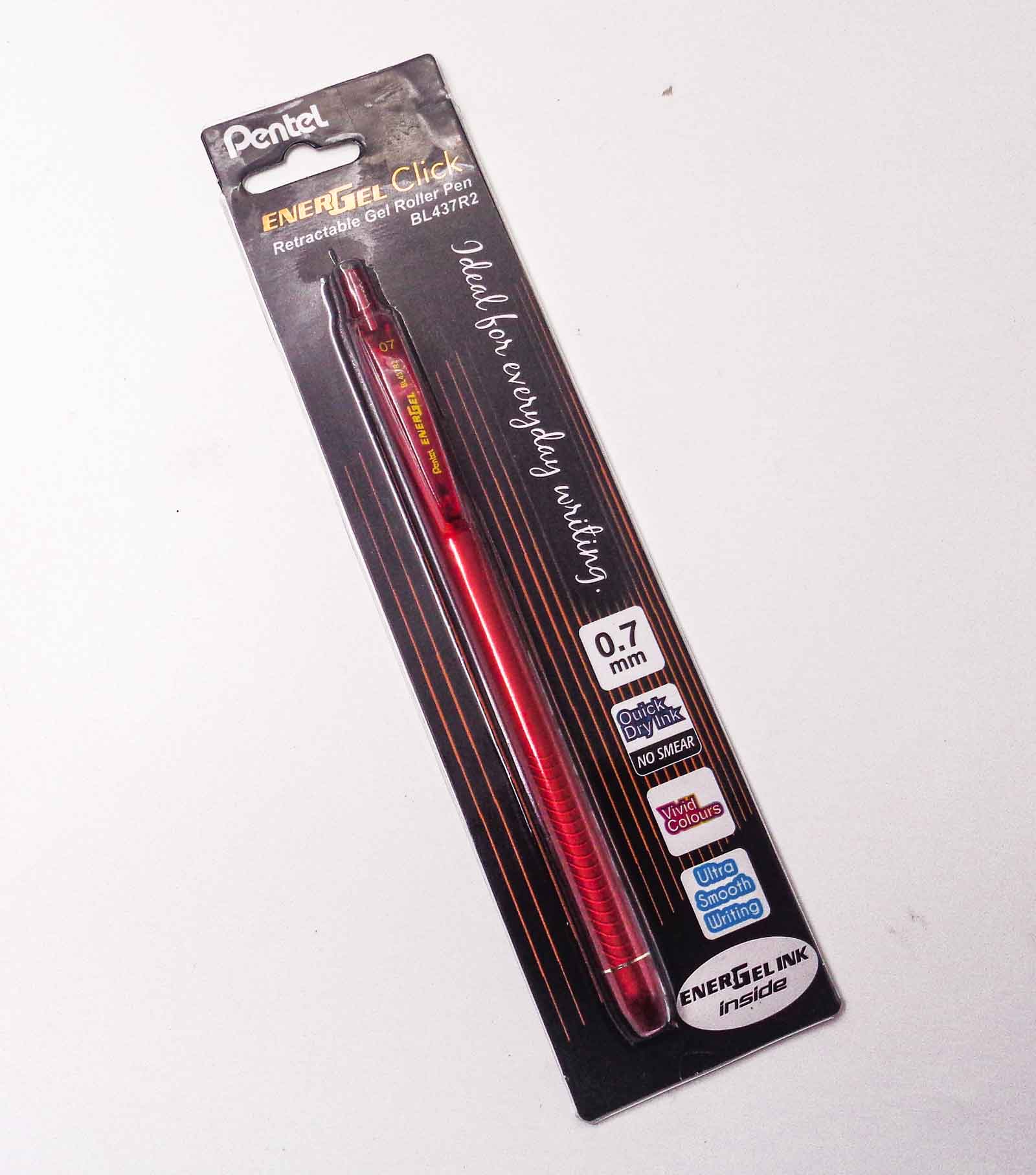 Pentel  BL 437 R2 Energel Click 0.7mm Red Body Retractable Gel Roller Pen  SKU 24971