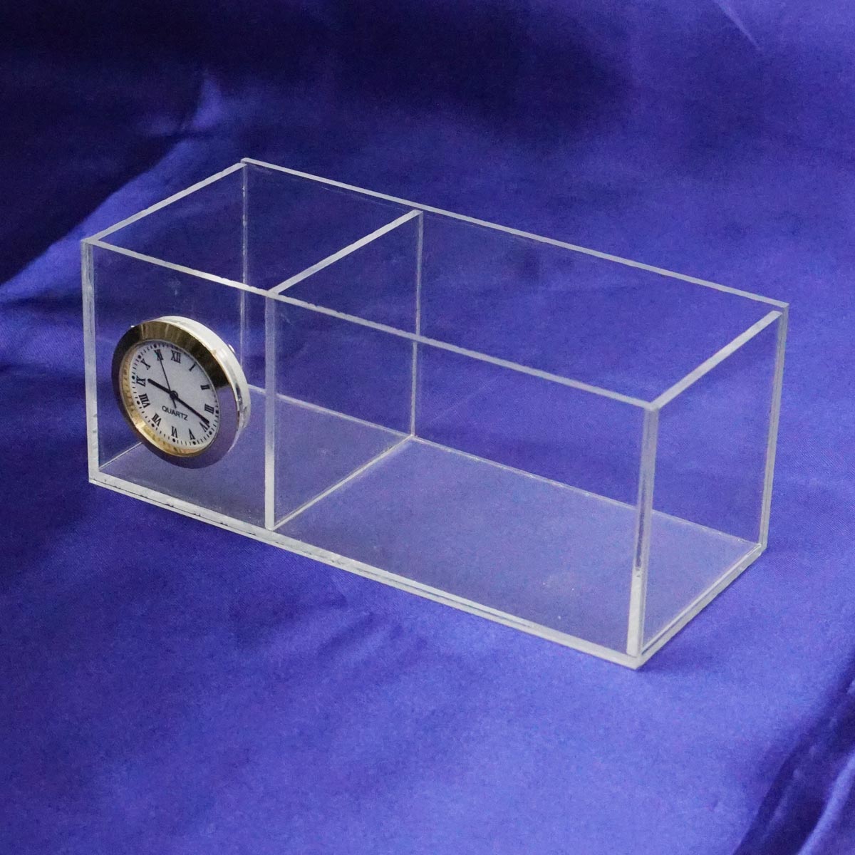 penhouse.in Acrylic Pen Stand And Card Holder With Watch Customized  Logo and Name (6 inch Length & 2.5 inch Height) SKU 22271