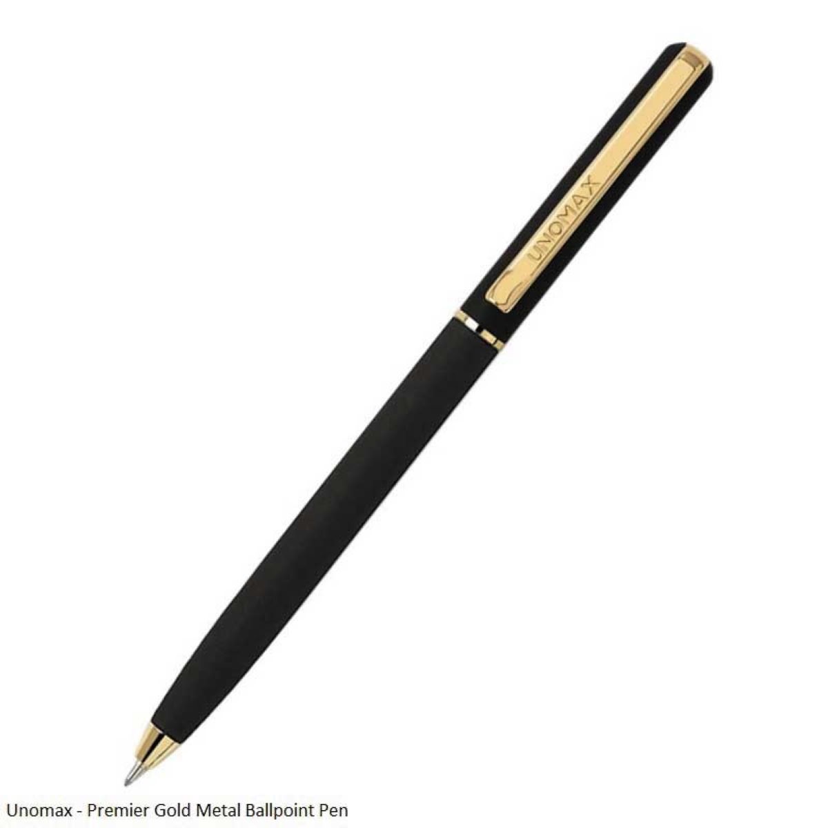 Unomax ACCORD Mat Black Color Body With Golden Color Clip Fine Tip Twist Type Ball Pen SKU 24243
