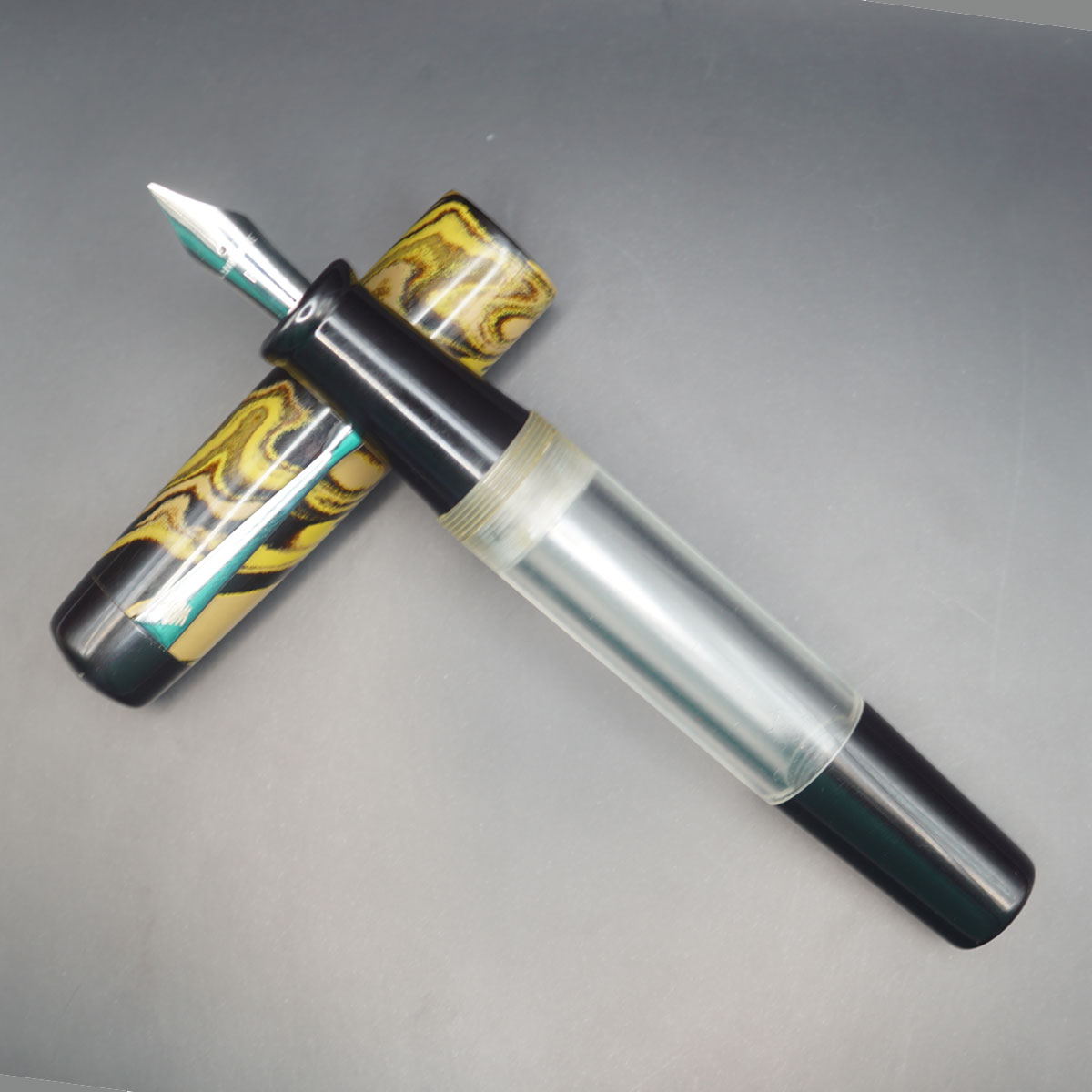 WOW Brand Model-1031A Venmathi வெண்மதி 20/20mm Handmade Acrylic Transparent Body with Beige Black and Yellow Color Cap Color Silver Clip Eyedropper Plus Cartridge And SCHMIDT Converter Type Fountain Pen Kanwrite Jowo compatible Thread SKU 60156