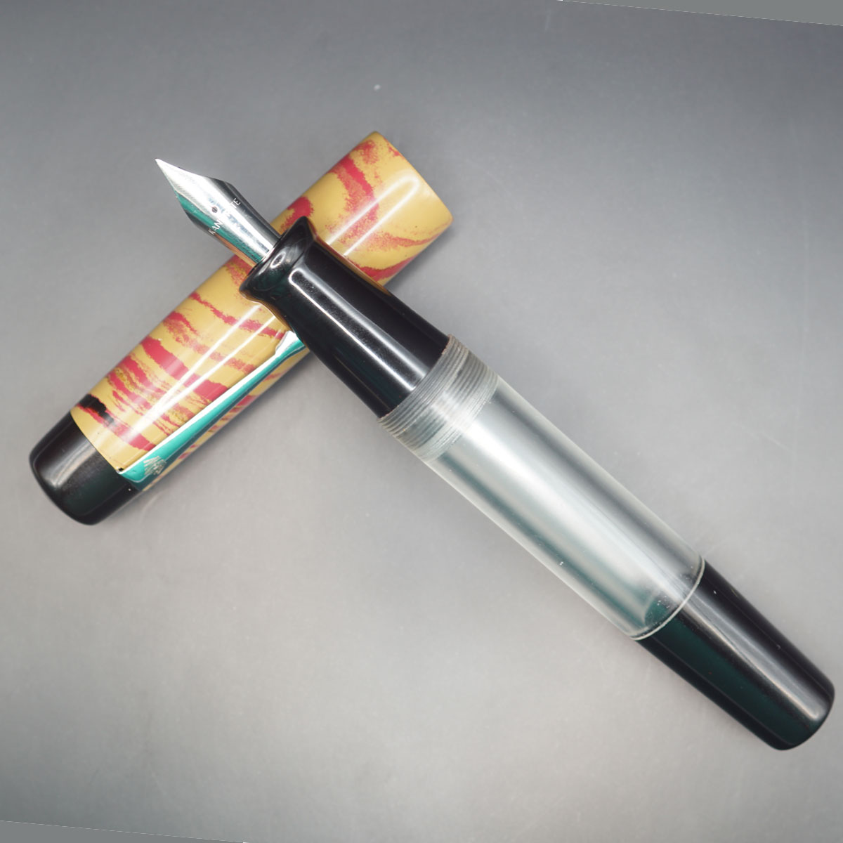 WOW Brand Model-1031A Venmathi வெண்மதி 20/20mm Handmade Acrylic Transparent Body with Beige Black and Red Color Cap Silver Clip Eyedropper Plus Cartridge And SCHMIDT Converter Type Fountain Pen Kanwrite Jowo compatible Thread SKU 60152