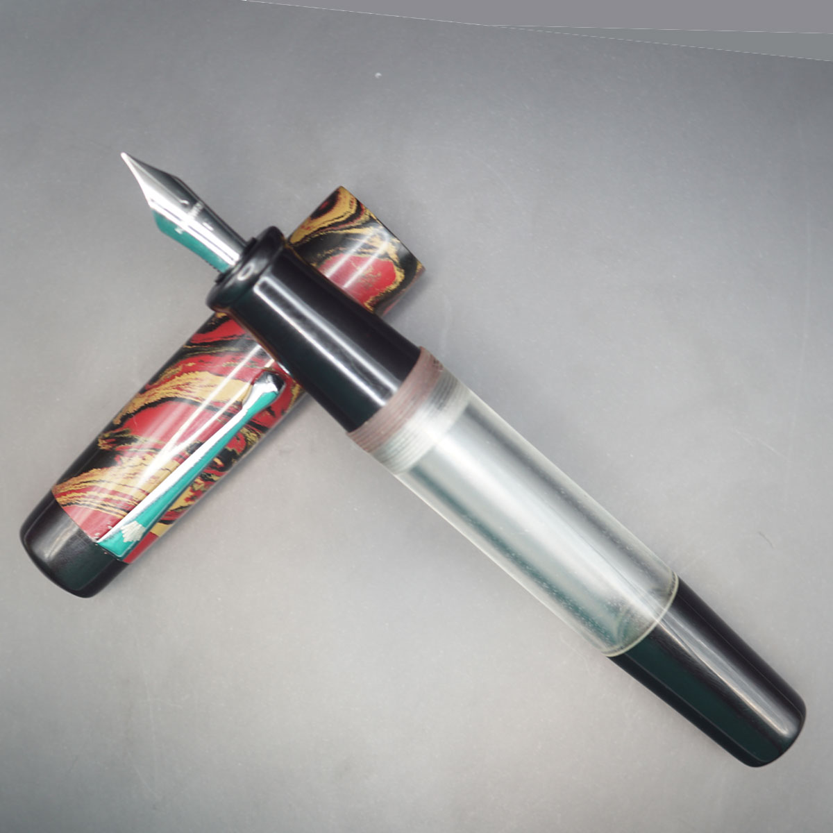 WOW Brand Model-1031A Venmathi வெண்மதி 20/20mm Handmade Acrylic Transparent Body with Red  Brown and Black Color Cap Silver Clip Eyedropper Plus Cartridge And SCHMIDT Converter Type Fountain Pen Kanwrite Jowo compatible Thread SKU 60155