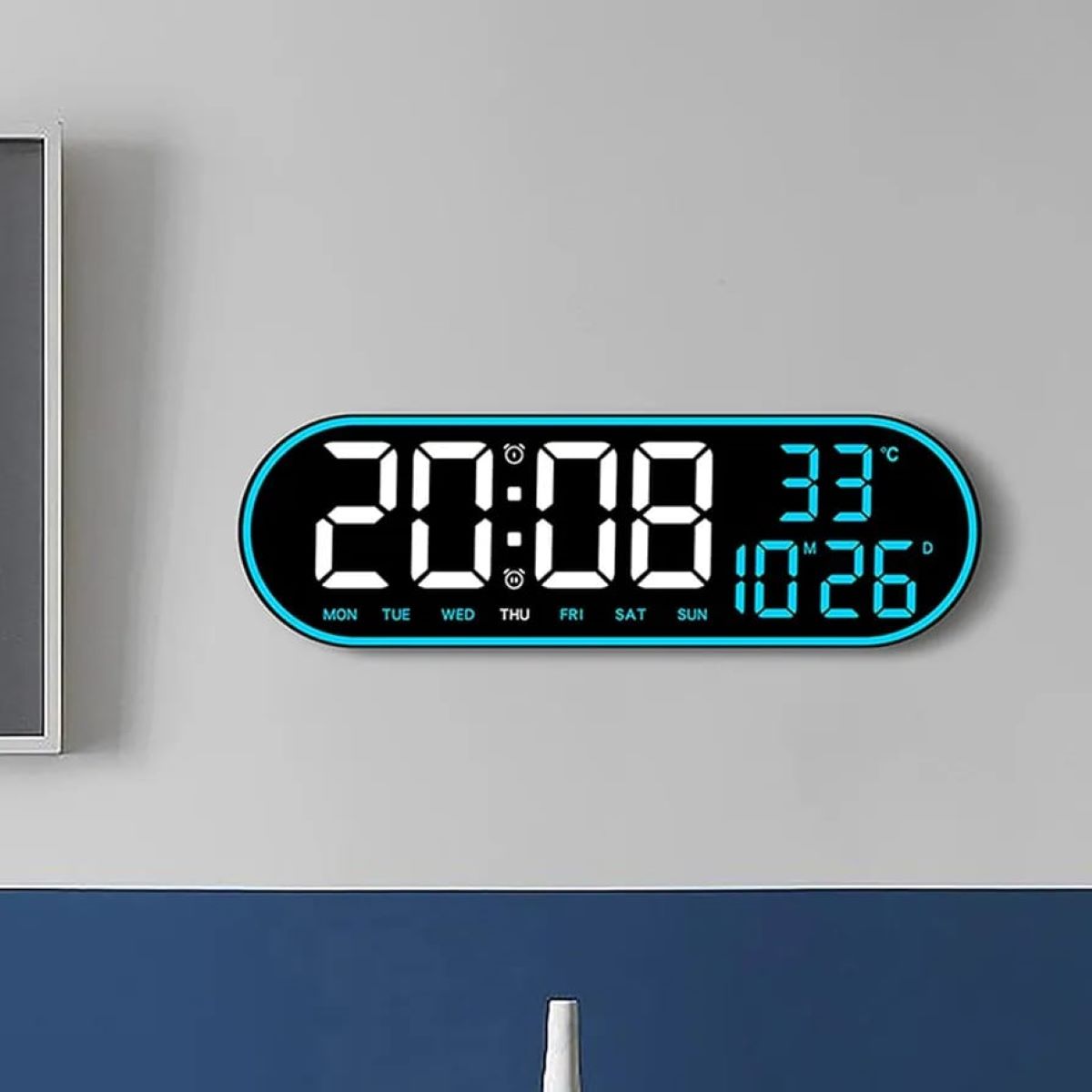 penhouse.in GH8021 Led Clock Black Color with White and Purple Color digital light 12/24 Hour Snooze Indoor Temperature Calendar SKU 51571