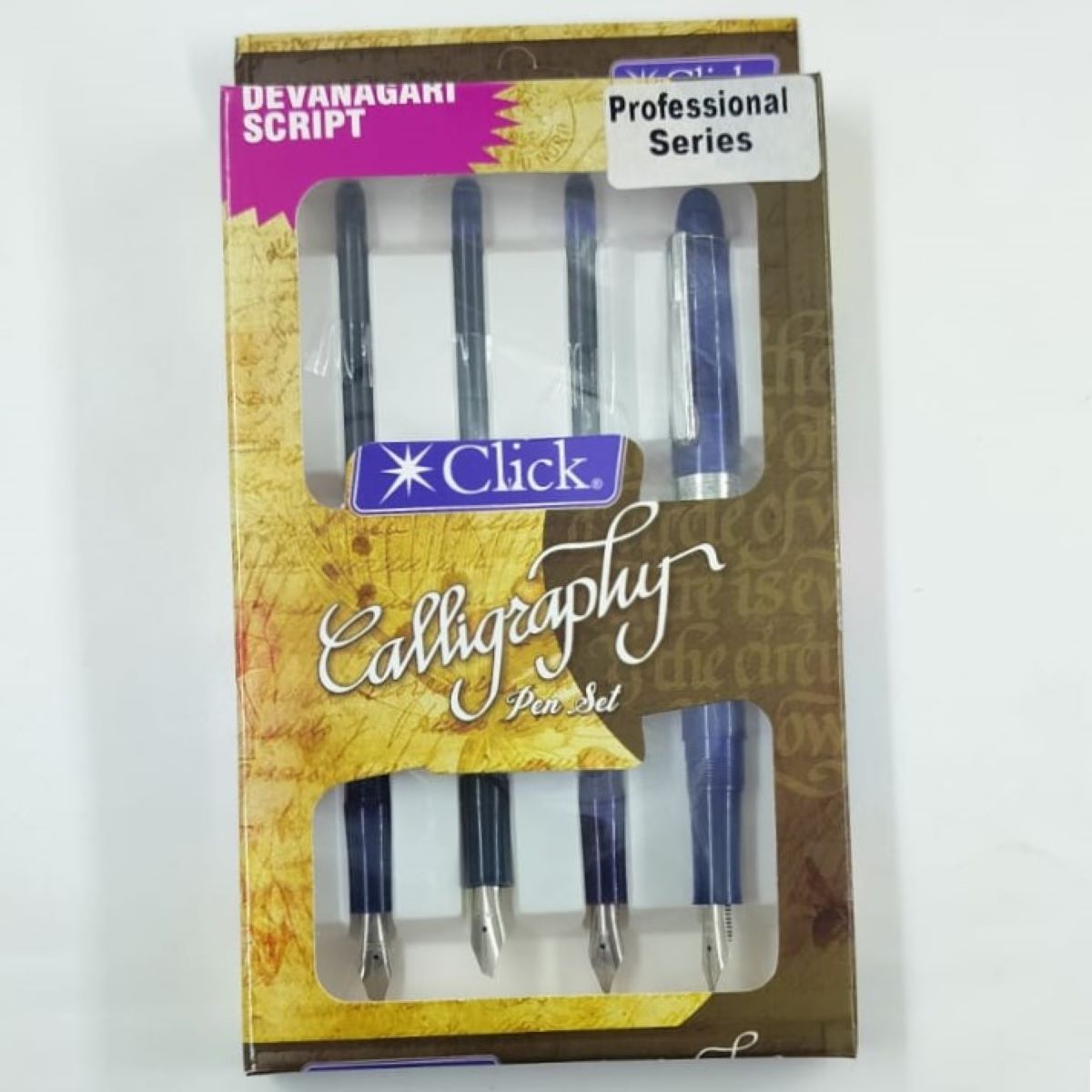 Click Devanagari Script Calligraphy Pen Set - Blue Color Body with 4 nib set SKU 24159
